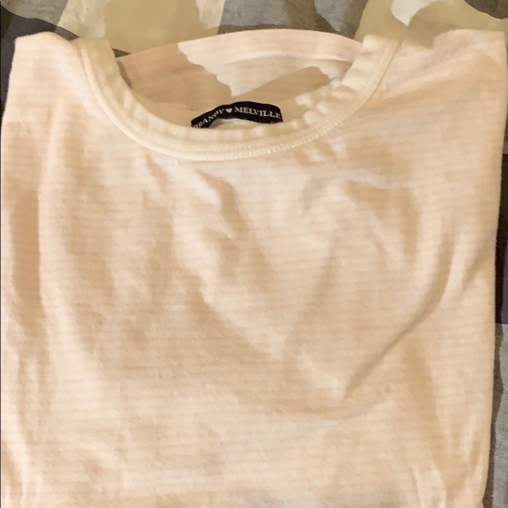 Brandy Melville white shirt with light pink stripe